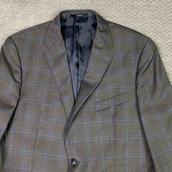 Saks Fifth Avenue Ermenegildo Zegna Cloth Suit 42R Pants 36 Brown Blue Wool - Picture 3 of 16